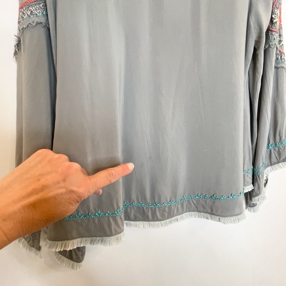Love Stitch Grey Boho Embroidered Bell Sleeve top - Picture 6 of 16